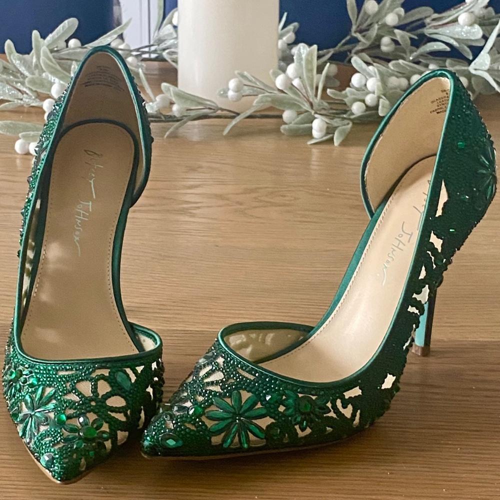 Betsey Johnson Rhinestone Pointed Heels Emerald Green Women's US 8.5M - Picture 2 of 5